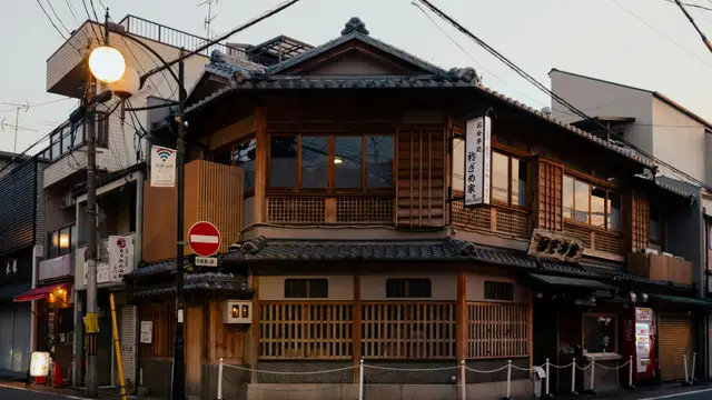 A street corner with a building on the corner